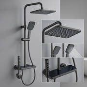 Coloana de Dus 4 Functii 1807 Negru Mat cu Polita din Sticla