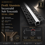 Profil Aluminiu Negru Incastrabil Sub Tencuiala 12.5mm, 2 Metri