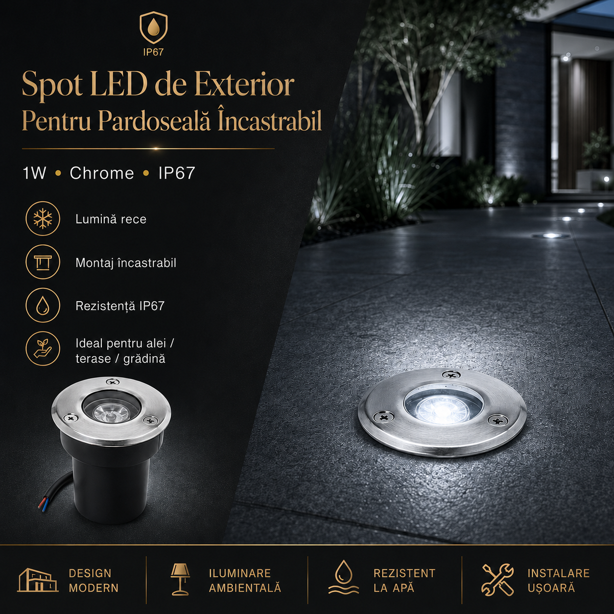 Spot LED de Exterior Pentru Pardoseala Incastrabil 1W