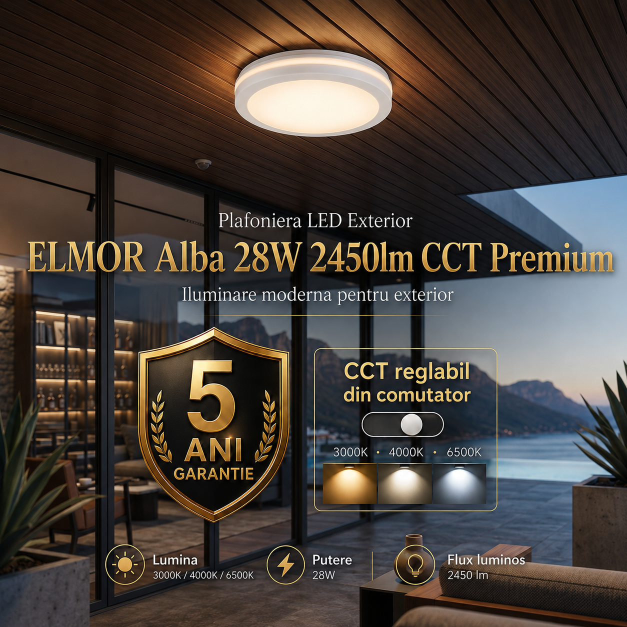 Plafoniera LED Exterior ELMOR Alba 30cm 28W 2450lm CCT Premium