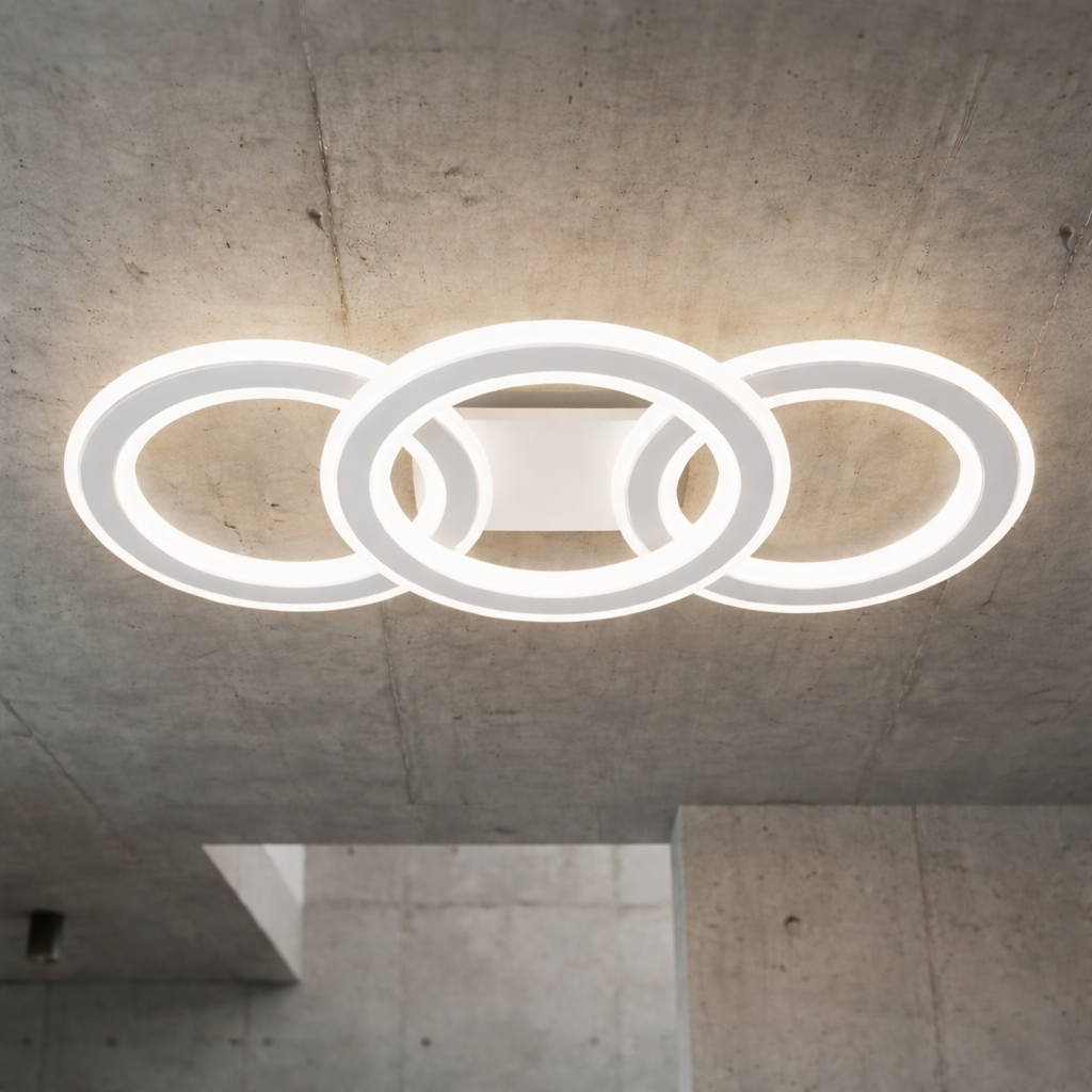 Lustra LED Triple Circle GRIDLINE Alba Echivalent 500W Telecomanda