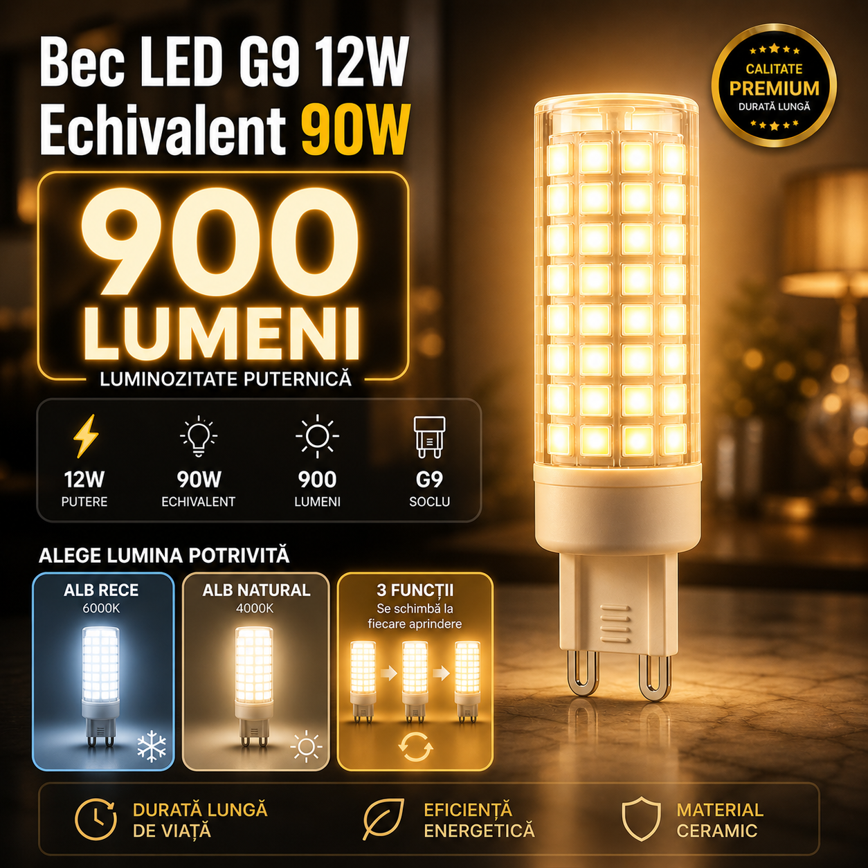 Bec LED G9 12W Echivalent 90W Ceramica
