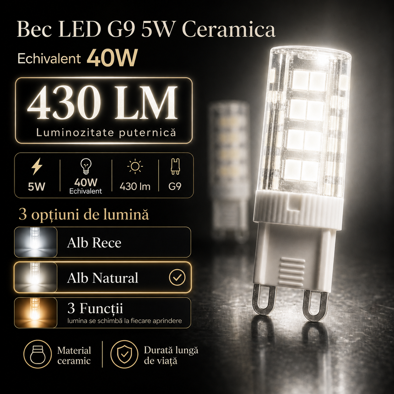 Bec LED G9 5W Ceramica Echivalent 40W