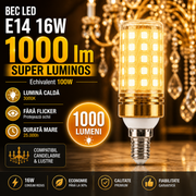 Bec LED E14 16W Corn / Lumina Calda / Echivalent 100W