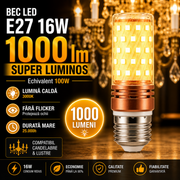 Bec LED E27 16W Corn / Lumina Calda / Echivalent 100W