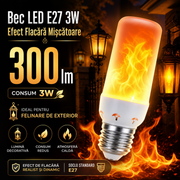 Bec LED E27 3W Efect Flacara Miscatoare