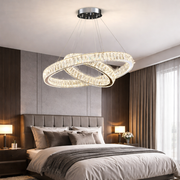 Lustra LED Cristal 2 Segmente Chrome Echivalent 600W, 50+30cm, Telecomanda