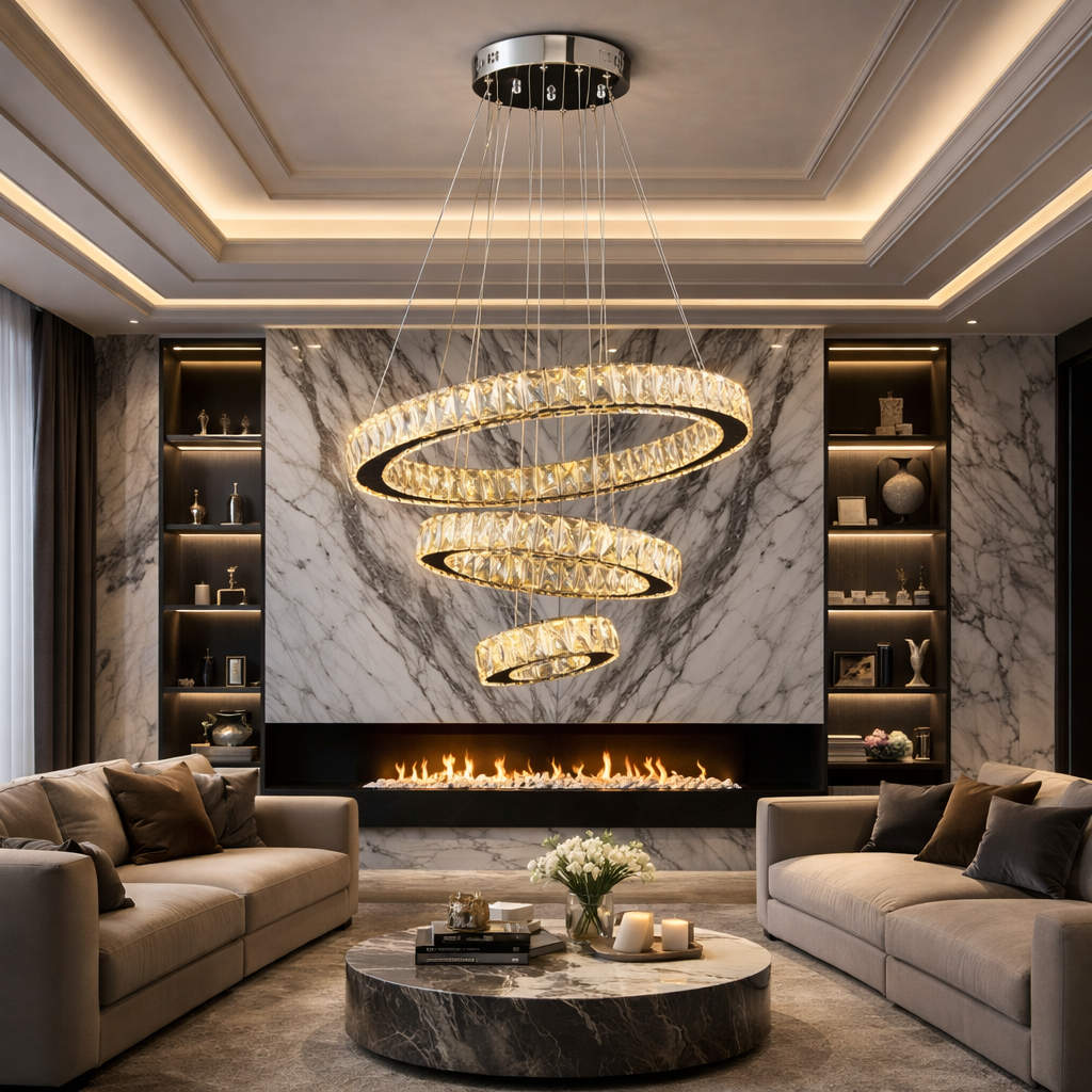 Lustra LED Cristal 3 Segmente Chrome Echivalent 800W, 60+40+20cm, Telecomanda