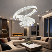 Lustra LED Cristal 3 Segmente Chrome Echivalent 800W, 60+40+20cm, Telecomanda