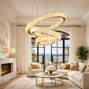 Lustra LED Cristal 3 Segmente Gold Echivalent 1000W, 60+40+20cm, Telecomanda