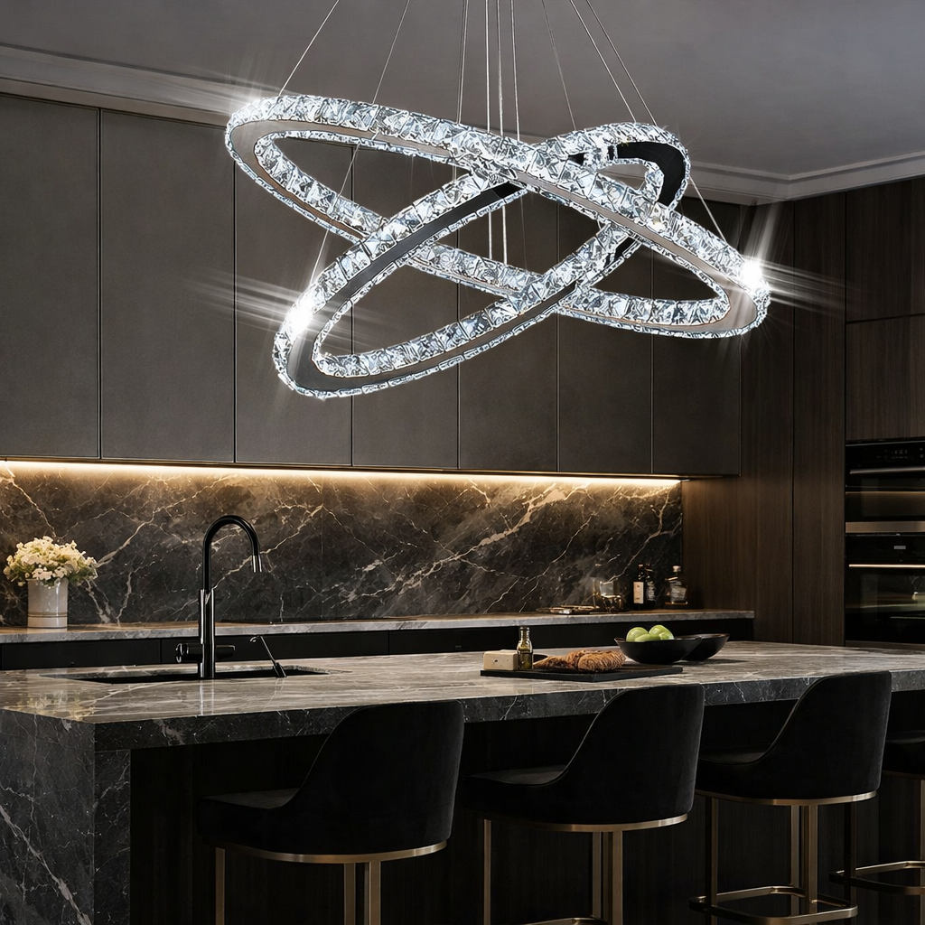 Lustra LED Cristal 2 Segmente Ovale Chrome Echivalent 600W Telecomanda