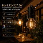 Bec LED E27 2W Filament G45 2700K Fumuriu
