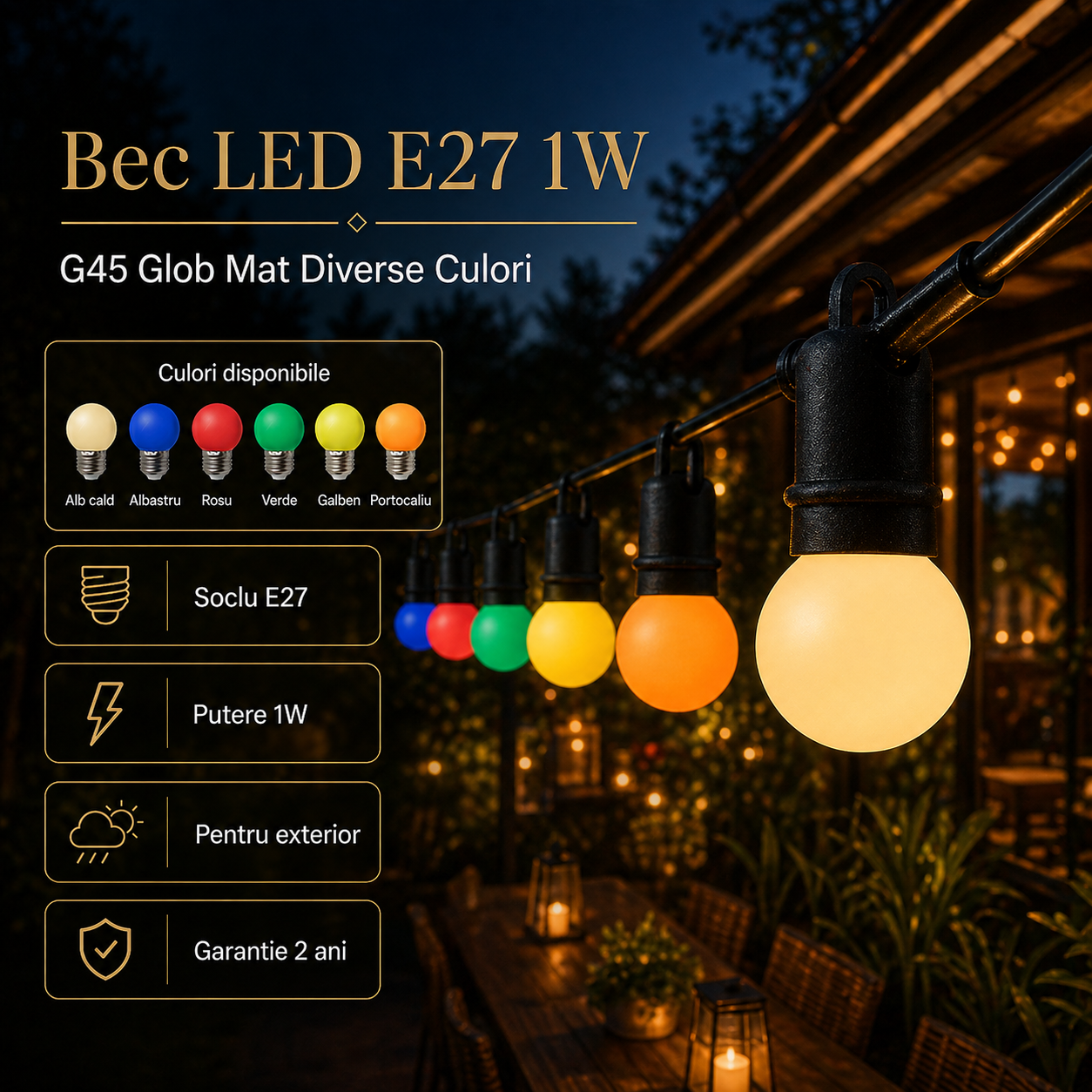 Bec LED E27 1W G45 Glob Mat Diverse Culori