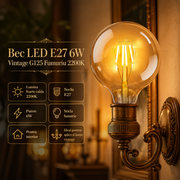 Bec LED E27 Vintage G125 6W Fumuriu 2200K