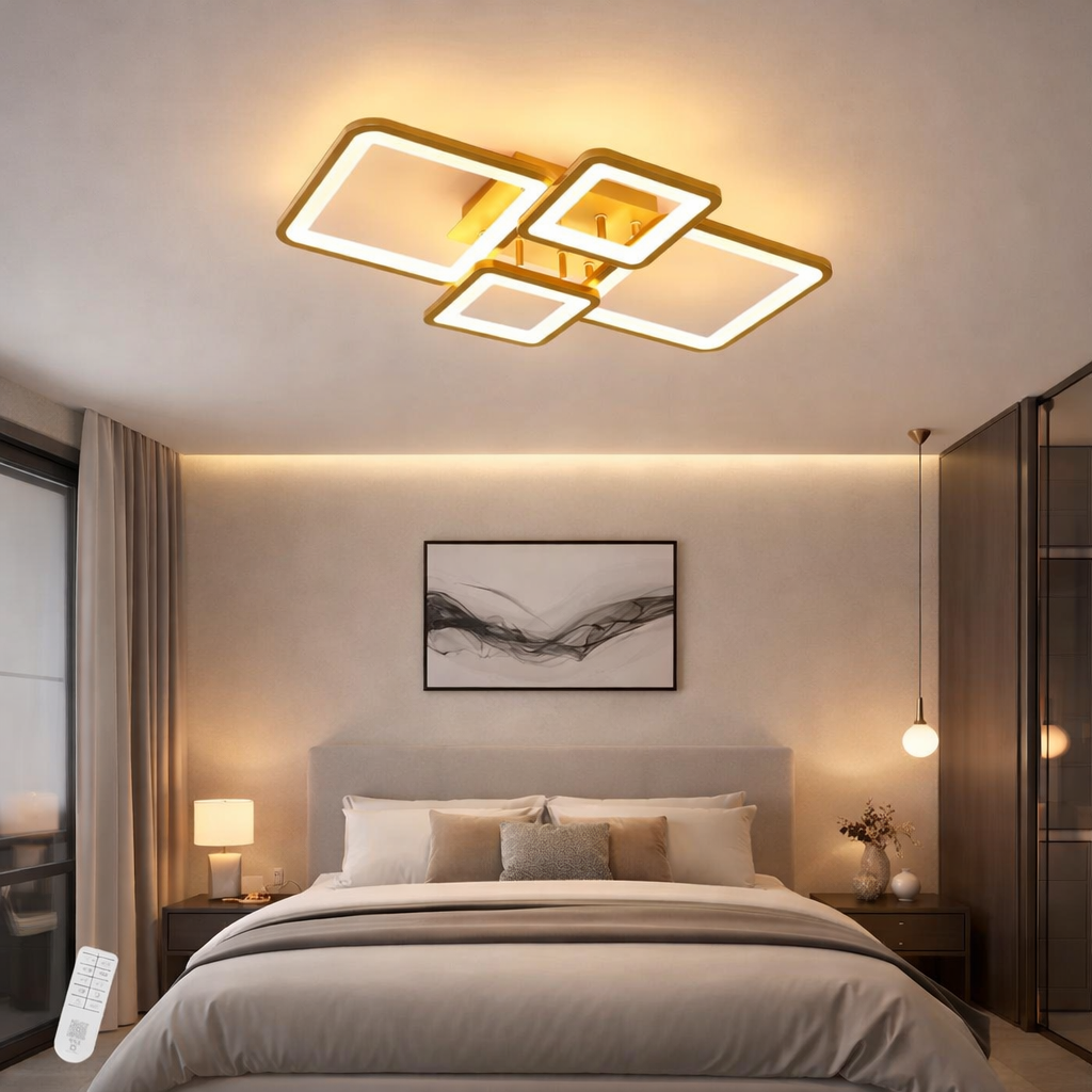 Lustra LED 2+2 SQUARE GOLD Echivalent 500W Telecomanda