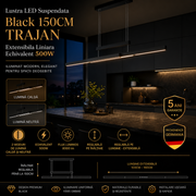 Lustra LED Suspendata Black 150CM TRAJAN Extensibila Liniara Echivalent 500W