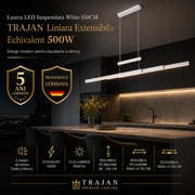 Lustra LED Suspendata White 150CM TRAJAN Liniara Extensibila Echivalent 500W