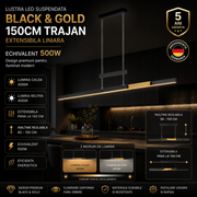 Lustra LED Suspendata Black&Gold 150CM TRAJAN Extensibila Echivalent 500W Liniara