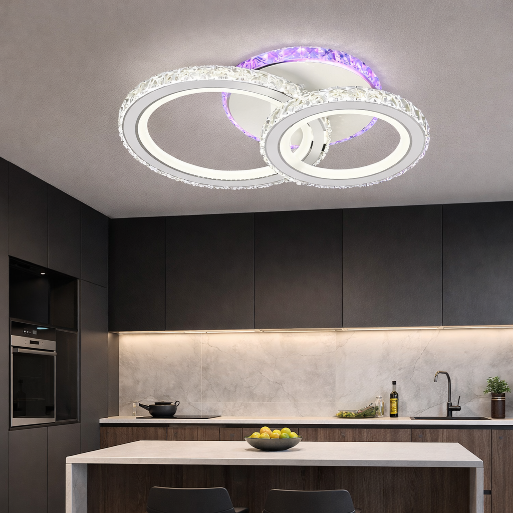 Lustra LED 1+1 Circle RGB Alb Cristal Echivalent 300W Telecomanda