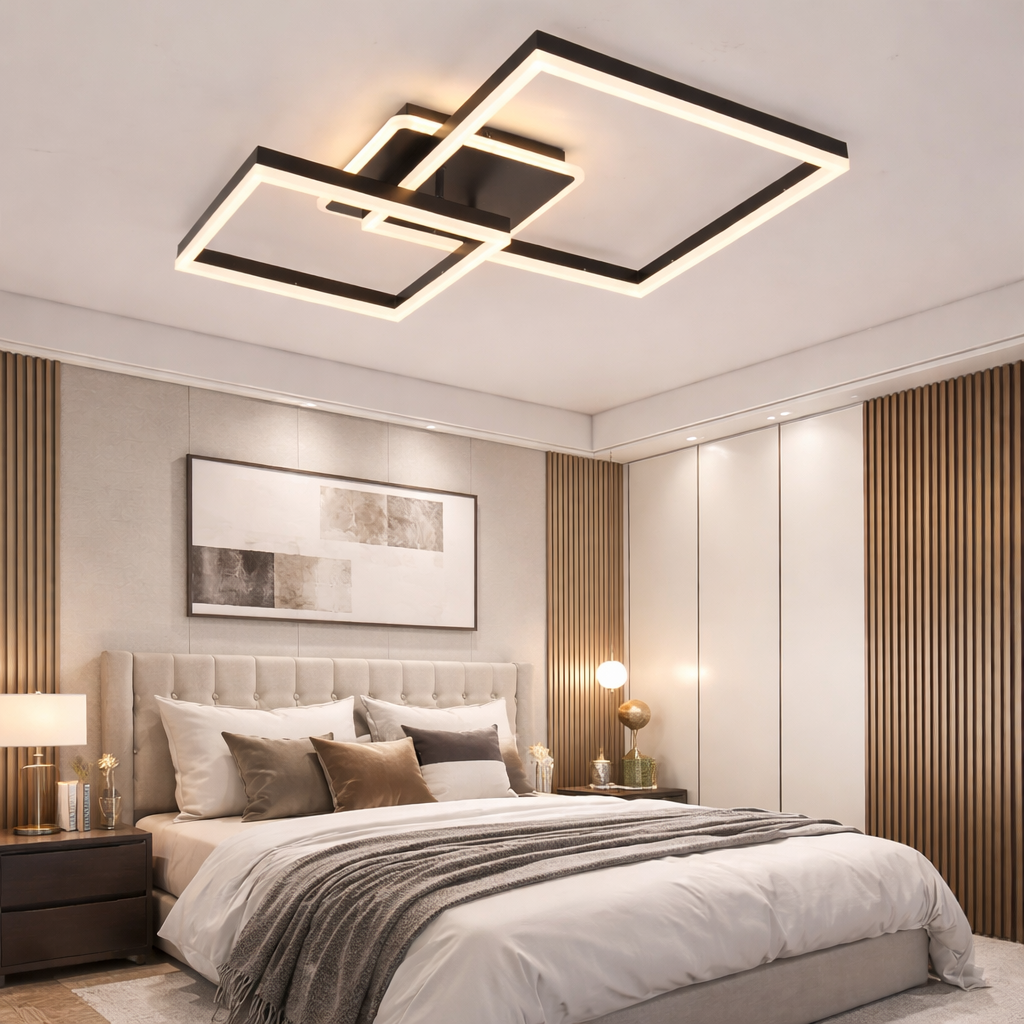 Lustra LED TWO SQUARE Black Echivalent 600W Telecomanda