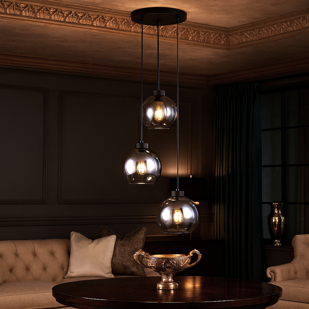 Lustra Abajur Fumuriu FIORE Suport Rotund 3xE27