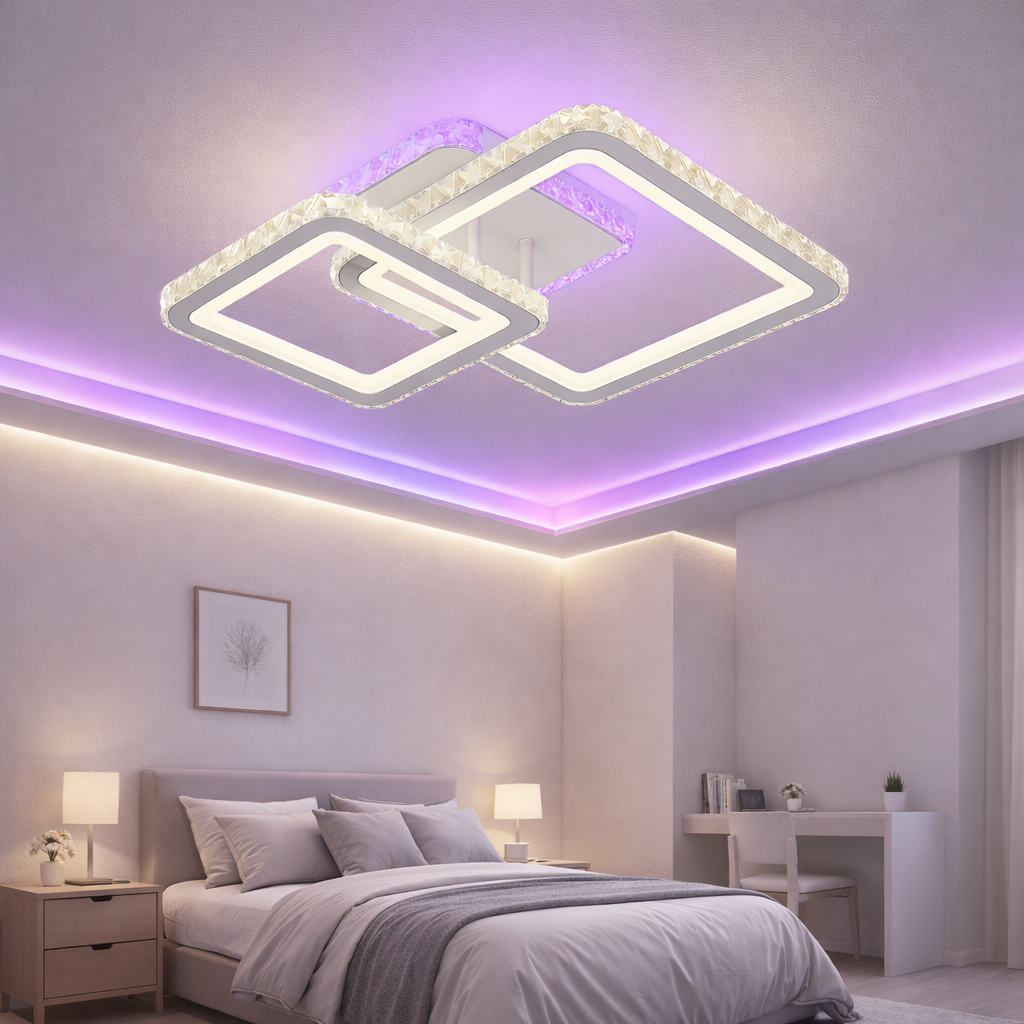 Lustra LED 1+1 SQUARE Alb RGB Cristal Echivalent 400W Telecomanda