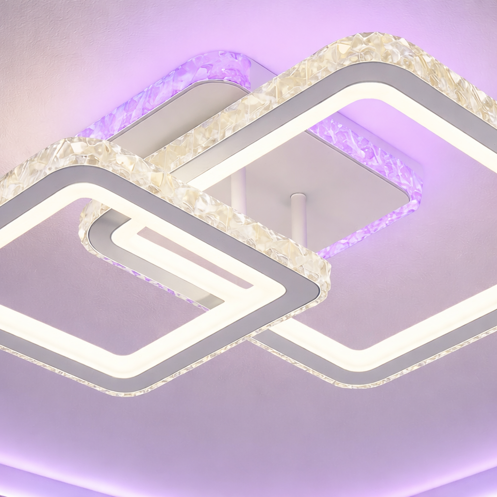 Lustra LED 1+1 SQUARE Alb RGB Cristal Echivalent 400W Telecomanda