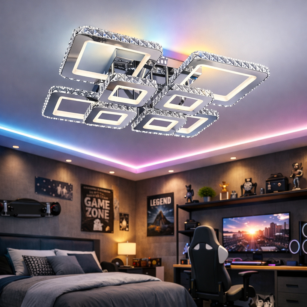 Lustra LED 4+4 Square Cristal Chrome Super RGB Echivalent 1000W