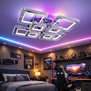 Lustra LED 4+4 Square Cristal Chrome Super RGB Echivalent 1000W