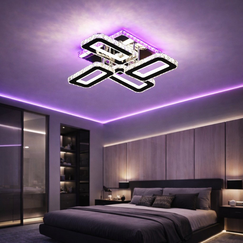 Lustra LED CROSS RGB Cristal Echivalent 600W Telecomanda