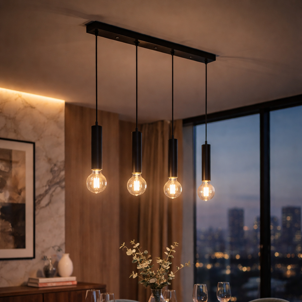 Lustra Suspendata Nordic Cilindric Black SOLVEN 4xE27