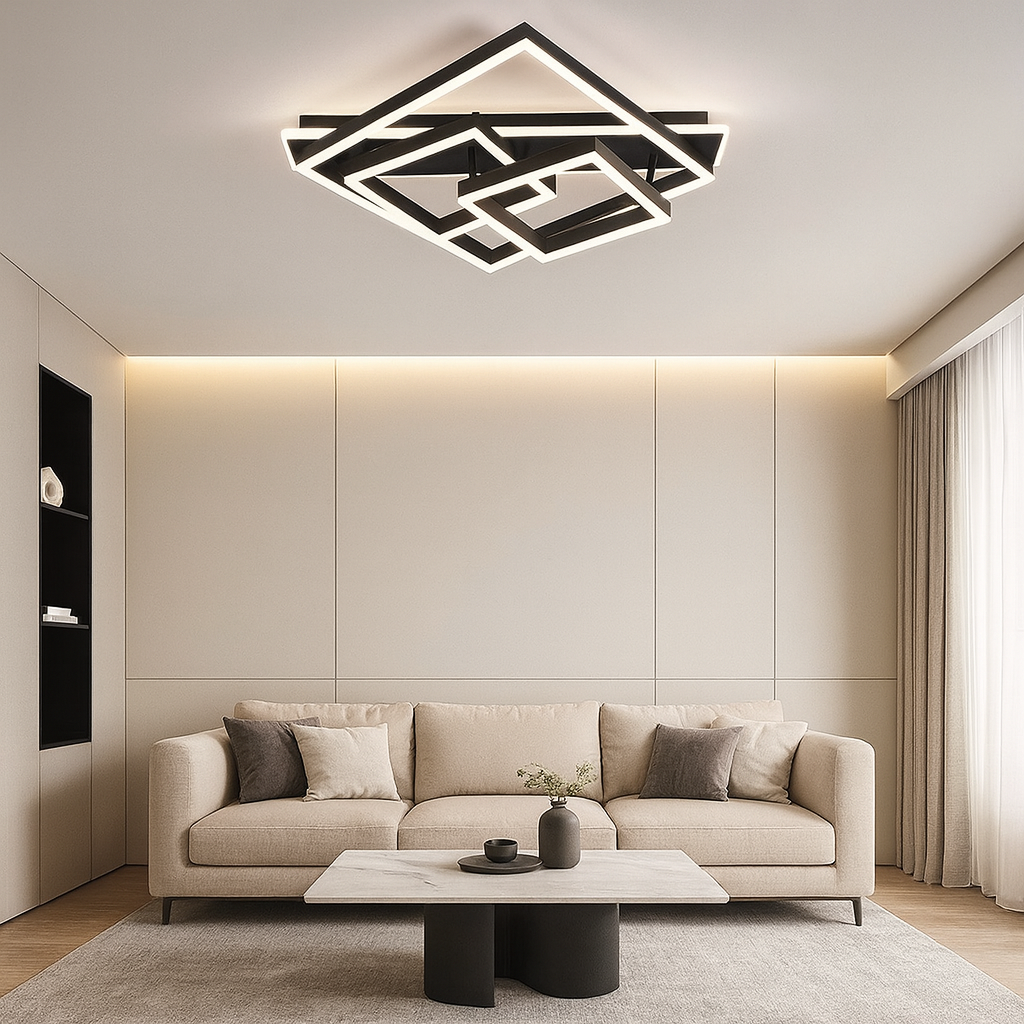 Lustra LED ALLIS SQUARES Black Echivalent 800W Telecomanda