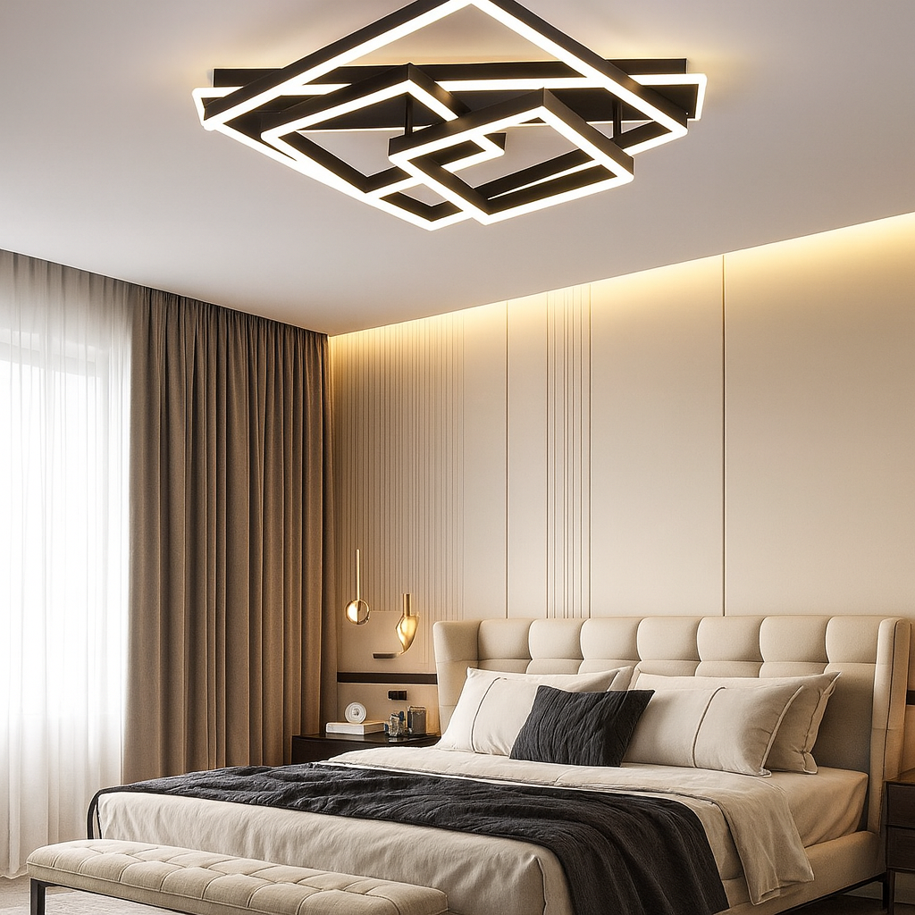 Lustra LED ALLIS SQUARES Black Echivalent 800W Telecomanda