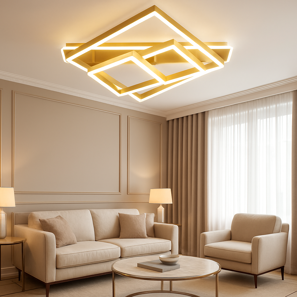 Lustra LED ALLIS SQUARES Gold Echivalent 800W Telecomanda