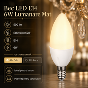 Bec LED E14 6W Lumanare Mat 500lm Echivalent 50W
