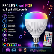 BEC LED Smart RGB cu Boxa si Bluetooth Telecomanda