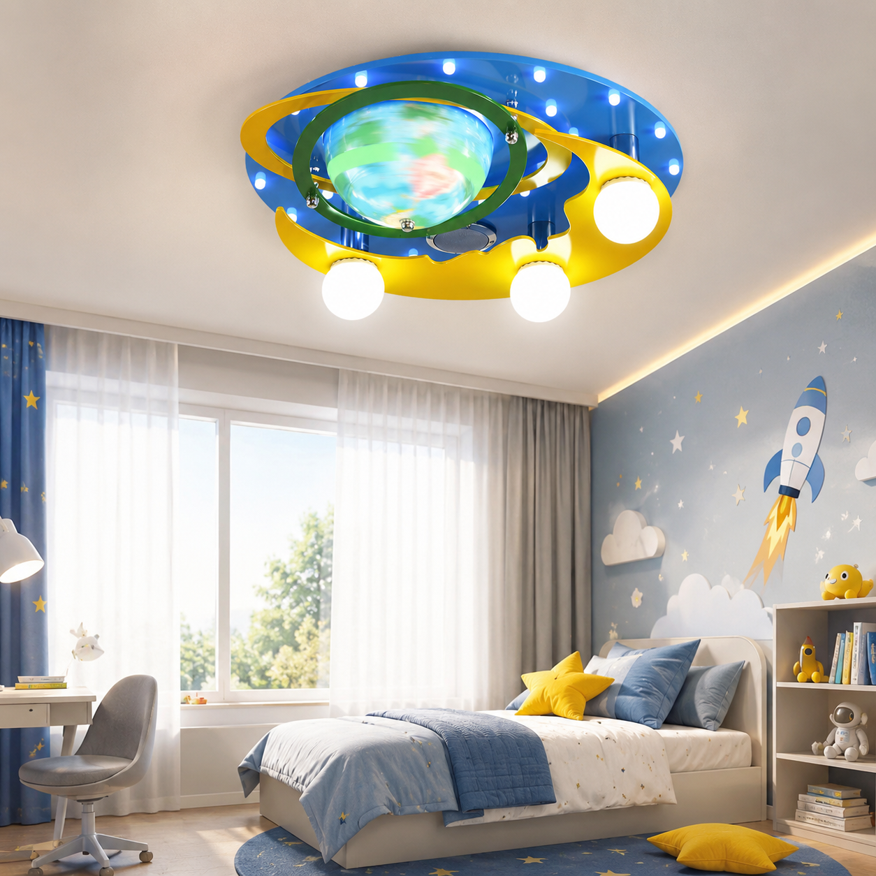 Lustra LED EARTH Blue cu Boxa si Bluetooth Echivalent 300W