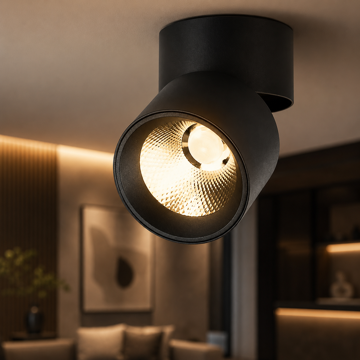 Spot LED Cilindric Aplicat Orientabil Negru 10W Lumina Calda