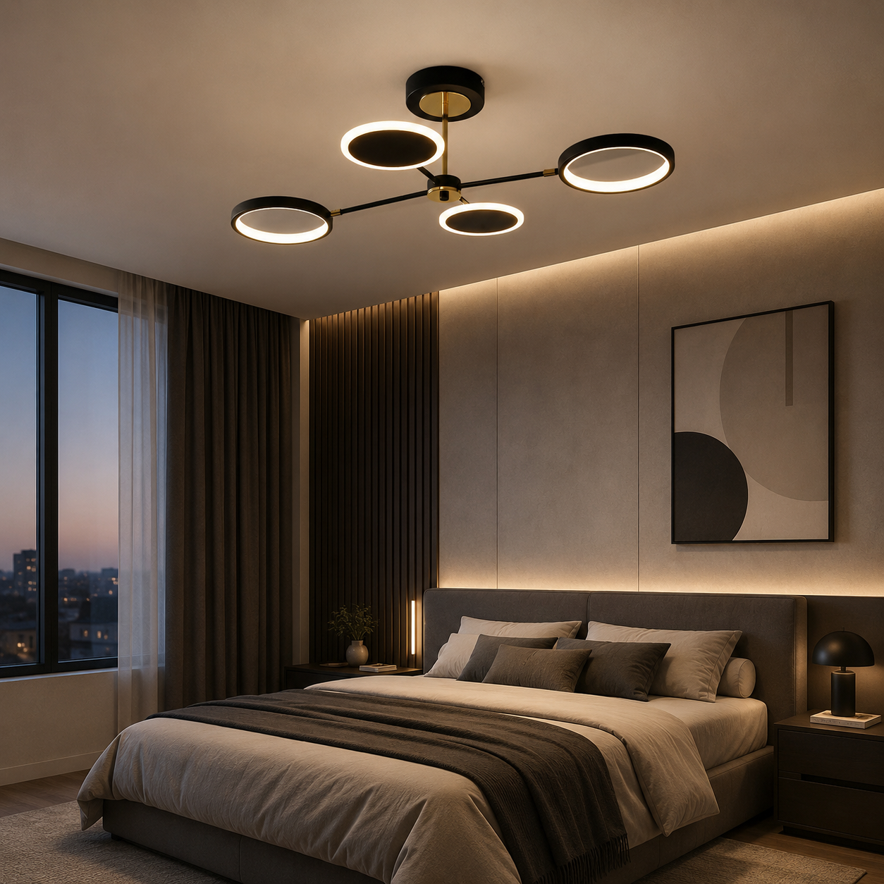 Lustra LED Black+Gold KELVORA Circle Echivalent 400W Telecomanda