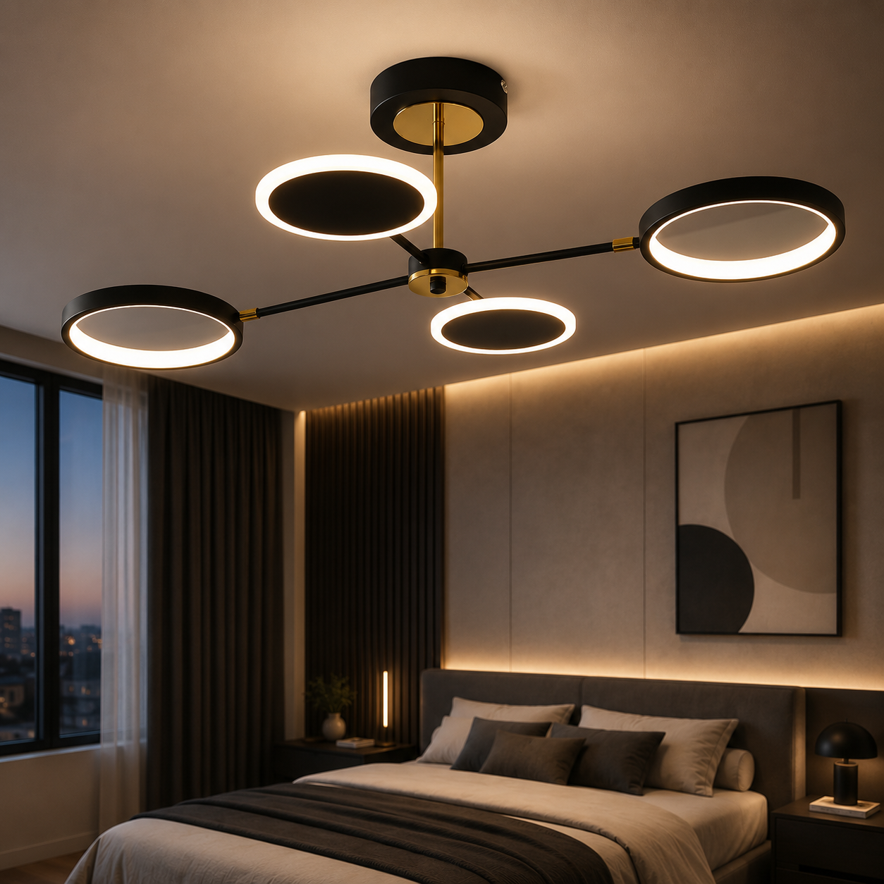 Lustra LED Black+Gold KELVORA Circle Echivalent 400W Telecomanda