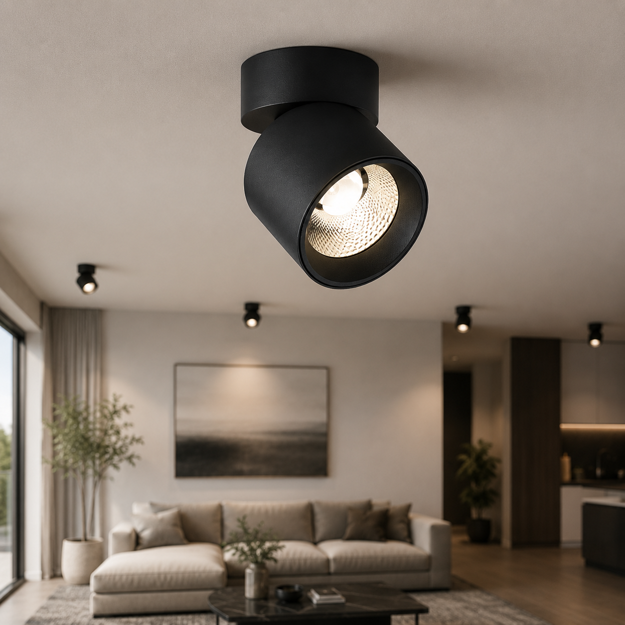 Spot LED Cilindric Aplicat Orientabil Negru 10W Lumina Neutra