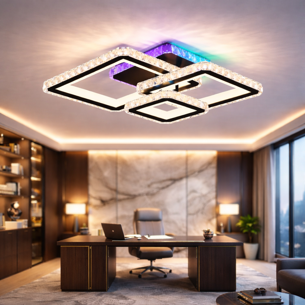 Lustra LED Kalista Black Cristal RGB Echivalent 500W Telecomanda