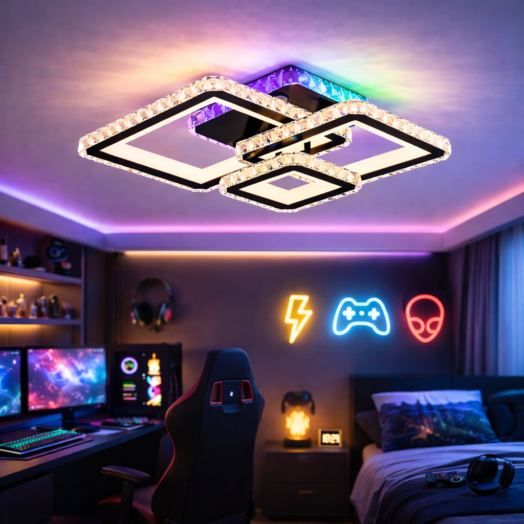 Lustra LED Kalista Black Cristal RGB Echivalent 500W Telecomanda