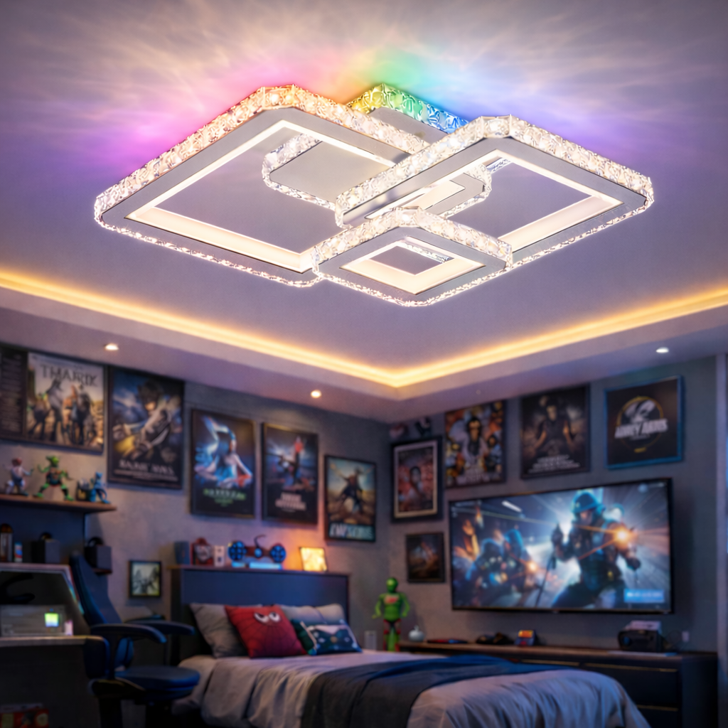 Lustra LED Kalista Alba Cristal RGB Echivalent 500W Telecomanda