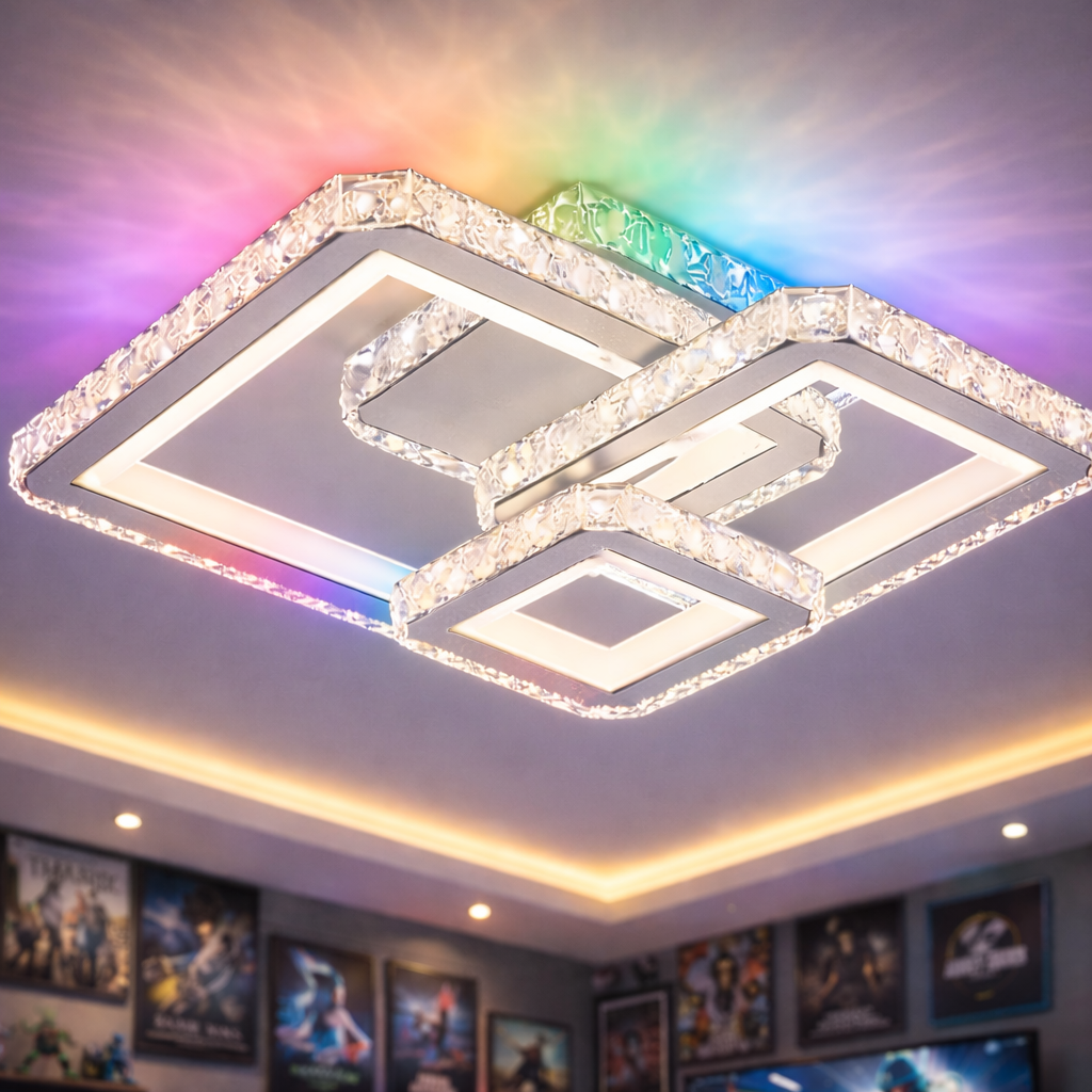 Lustra LED Kalista Alba Cristal RGB Echivalent 500W Telecomanda