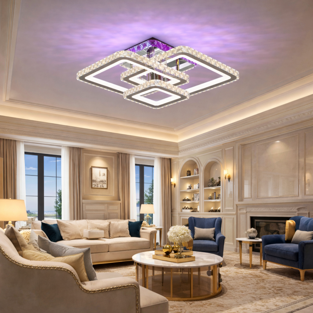 Lustra LED Kalista Chrome Cristal RGB Echivalent 500W Telecomanda