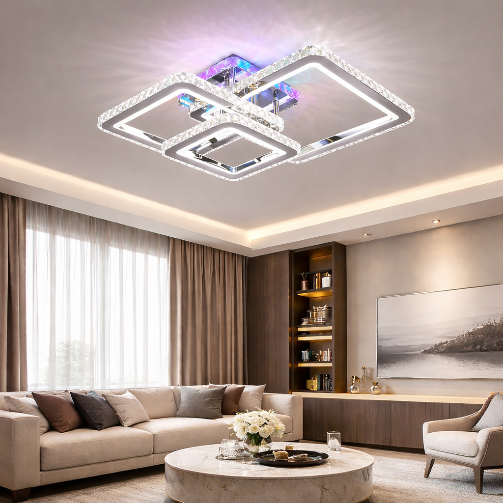 Lustra LED Kalista Chrome Cristal RGB Echivalent 500W Telecomanda
