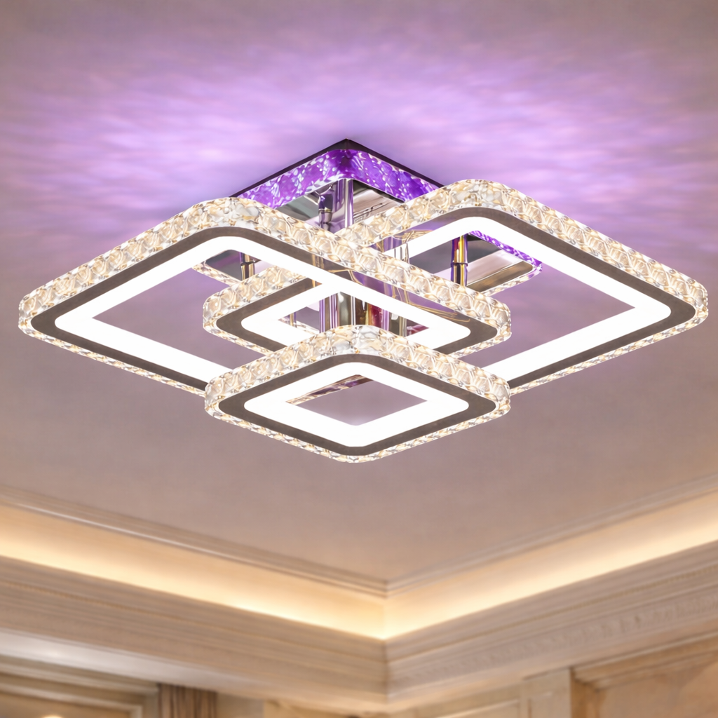 Lustra LED Kalista Chrome Cristal RGB Echivalent 500W Telecomanda