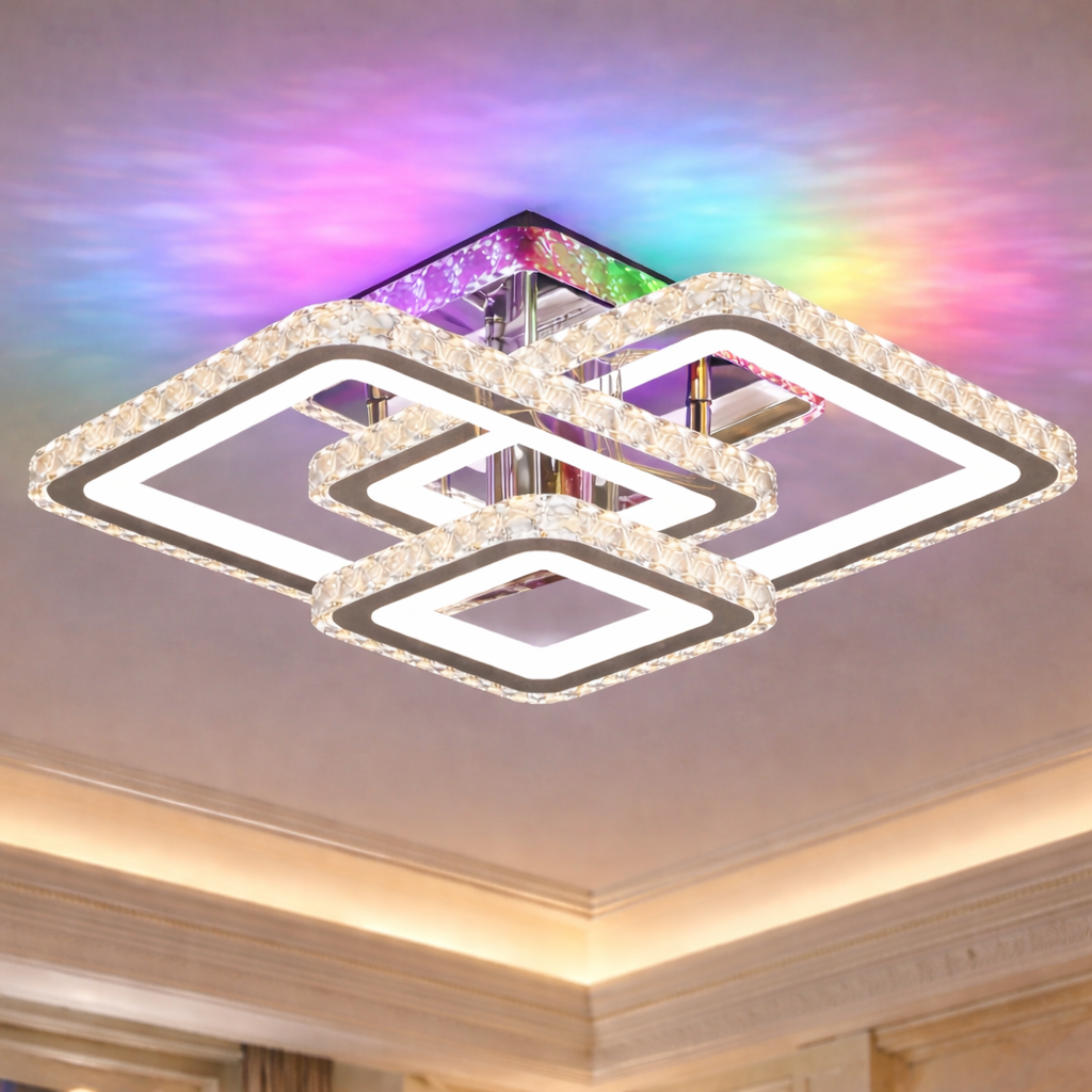 Lustra LED Kalista Chrome Cristal RGB Echivalent 500W Telecomanda