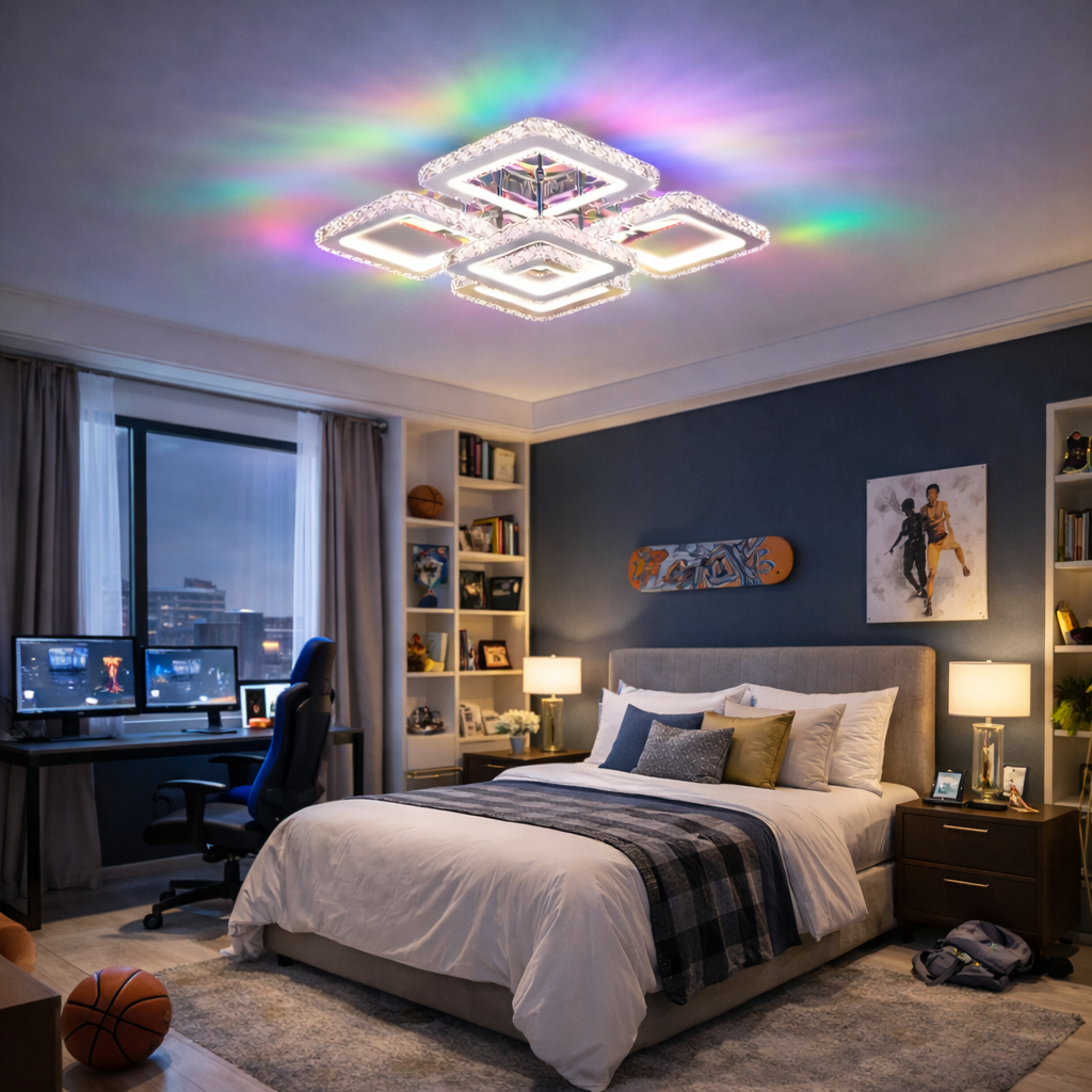 Lustra LED 4+1 SQUARE RGB Cristal Chrome Echivalent 600W Telecomanda